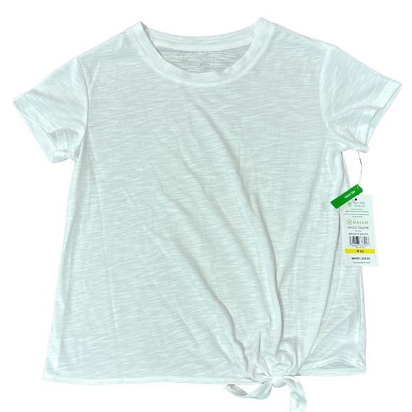 Gaiam Girls Bright White Tie Tee Relaxed Fit Women's Medium (8) NWT - Picture 1 of 13